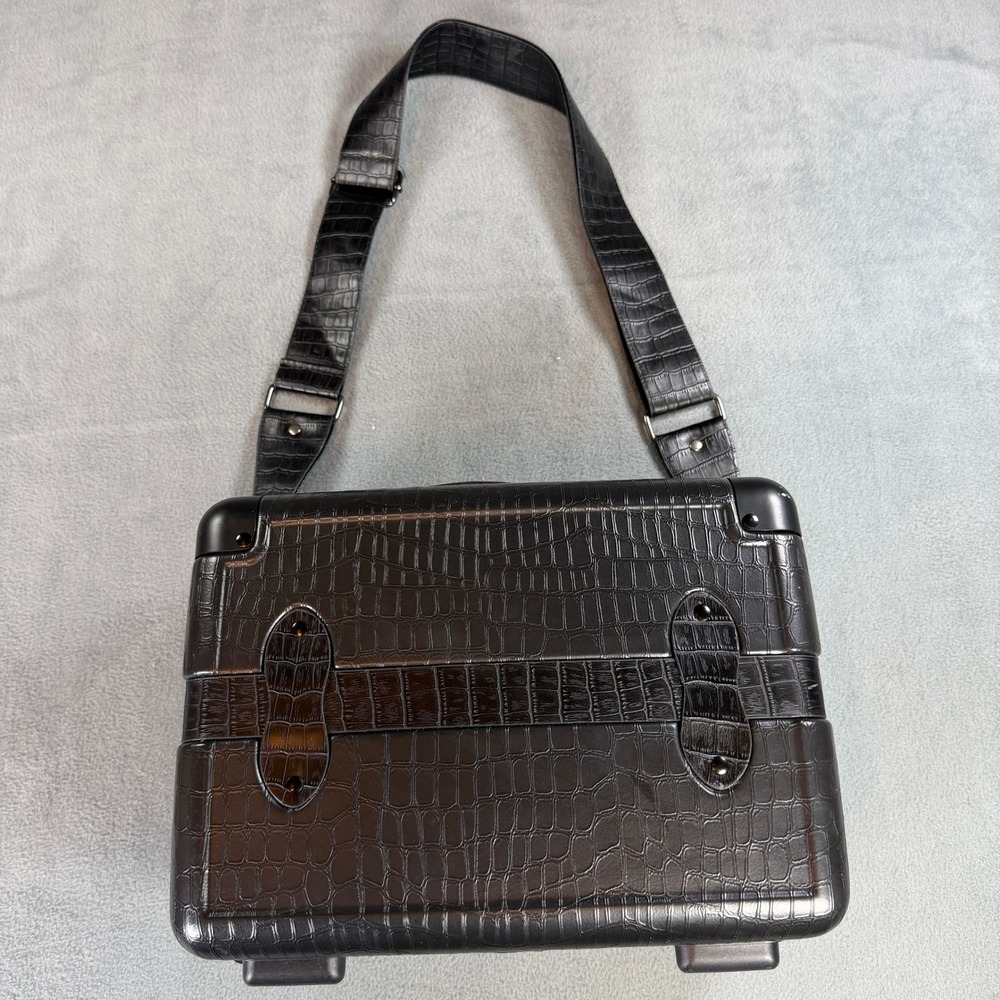 Calpak Black Croc Embossed Hardshell Vanity Case Travel Cosmetic Bag Luggage